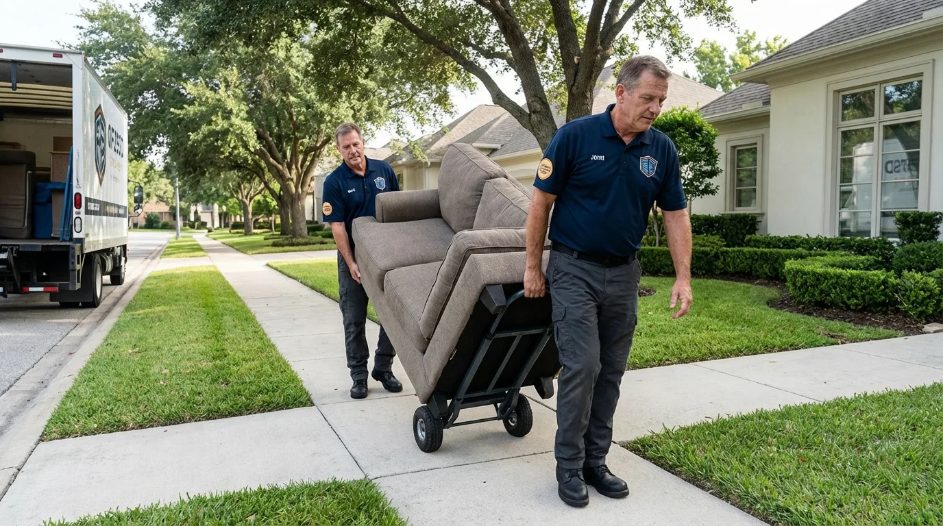 Local residential moving crew loading furniture in Marinette, WI